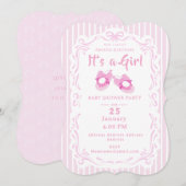 Bow Ribbon Its a Girlベビーシューピンク 招待状 (正面/裏面)