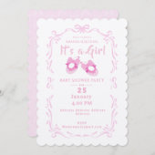 Bow Ribbon Its a Girl Baby Shoe 招待状 (正面/裏面)