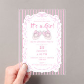 Bow Ribbon Its a Girl Baby Shoe Pink Invitation アクリル招待状 (インサイチュ (ポータブル))