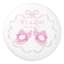 Bow Ribbon Its a Girl Pink セラミックノブ