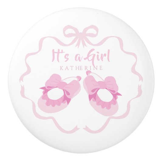 Bow Ribbon Its a Girl Pink セラミックノブ (正面)