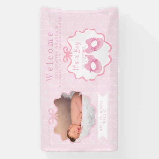 Bow Ribbon Its a Girl Welcome 横断幕 (縦)