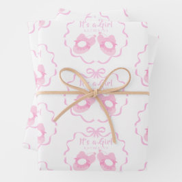 Bow Ribbon Its a Girl White ラッピングペーパーシート