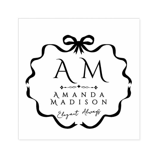 Bow Ribbon Monogram Rubber Stamp ラバースタンプ (インプリント)