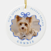 Bow Ribbon Pet Memory Photo Blue セラミックオーナメント (正面)