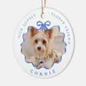 Bow Ribbon Pet Memory Photo Blue セラミックオーナメント (左)
