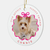 Bow Ribbon Pet Memory Photo Red セラミックオーナメント (左)