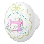 Bow Ribbon Sewing Green White セラミックノブ (右)