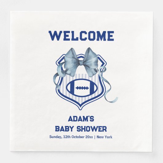 Bow Rookie Football Sport Boy Baby Shower Welcome (正面)
