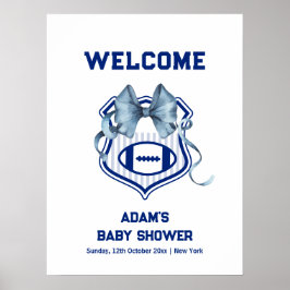 Bow Rookie Football Sport Boy Baby Shower Welcome ポスター