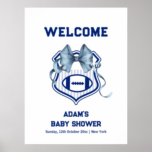 Bow Rookie Football Sport Boy Baby Shower Welcome ポスター (正面)