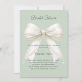 Bow sage green ivory pearls Bridal Shower 招待状 (正面)