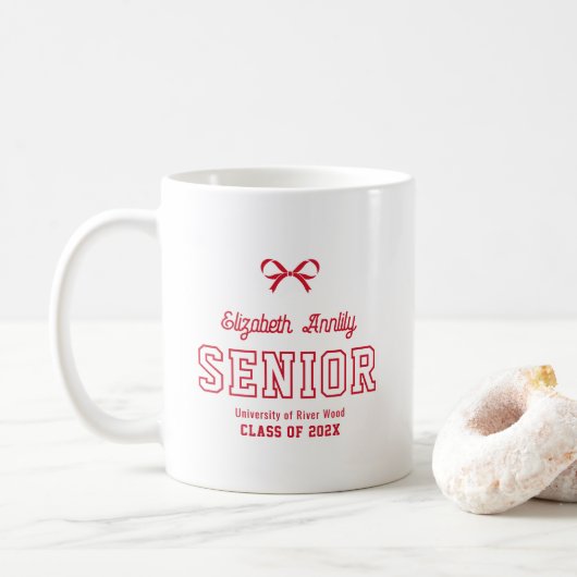 Bow Senior Custom Year Script Graduate College コーヒーマグカップ (ドーナツ)