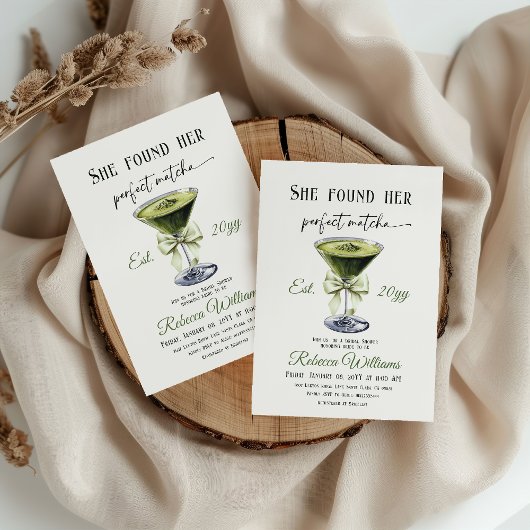 Bow She Found Her Perfect Matcha Bridal Shower 招待状