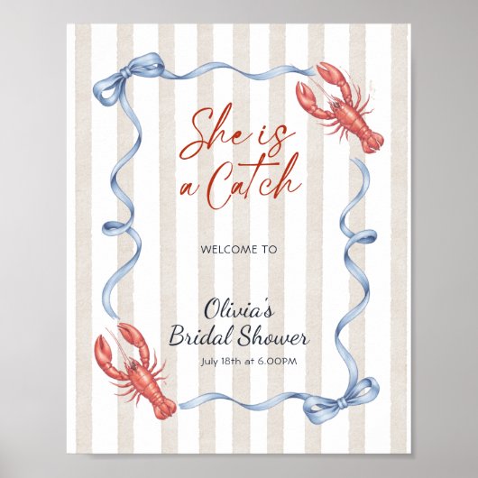 Bow She’s a Catch Lobster Bridal Shower Welcome  ポスター (正面)