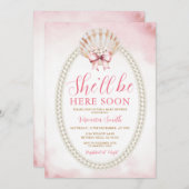 Bow She'll Be Here Soon Sea Shell Cute Baby Shower 招待状 (正面/裏面)