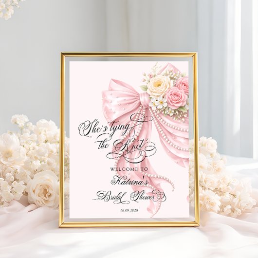 Bow She's Tying the Knot Bridal Shower Welcome ポスター