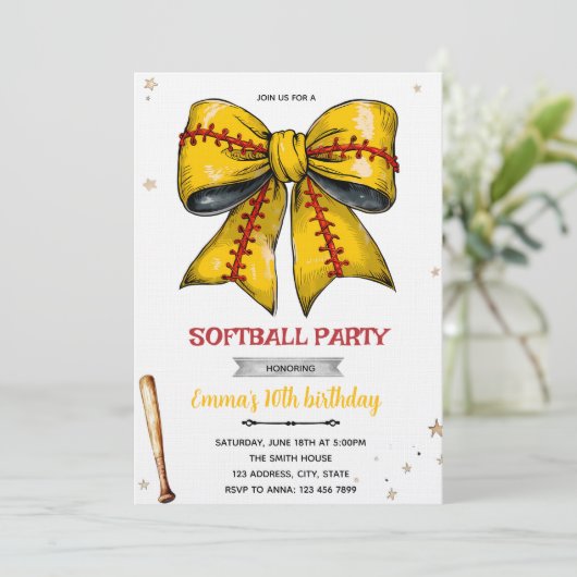 Bow softball party invitation 招待状 (スタンド正面)