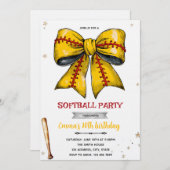 Bow softball party invitation 招待状 (正面/裏面)