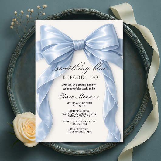 Bow Something Blue Before I Do Bridal Shower 招待状