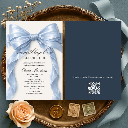 Bow Something Blue Before I Do QR Code Bridal 招待状
