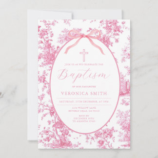 Bow Something Pink Vintage Baptism Cross Floral 招待状