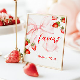 Bow Strawberry Baby Shower Favors Sign ポスター