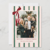 Bow Stripe Family Photo Christmas Holiday Card シーズンカード (正面)