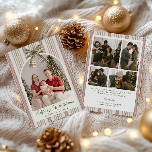  Bow Stripe Family Photo Christmas Holiday Card シーズンカード