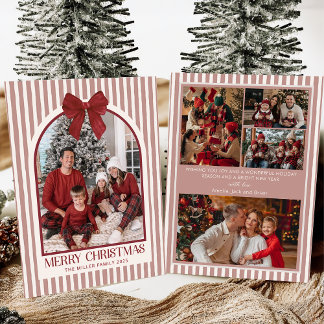 Bow Stripe Family Photo Christmas Holiday Card シーズンカード
