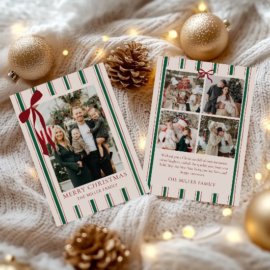 Bow Stripe Family Photo Christmas Holiday Card シーズンカード