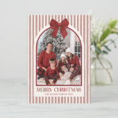 Bow Stripe Family Photo Christmas Holiday Card シーズンカード (スタンド正面)