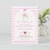 Bow Sweet Little Pumpkin Pink Gingham Baby Shower 招待状 (スタンド正面)