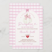 Bow Sweet Little Pumpkin Pink Gingham Baby Shower 招待状 (正面/裏面)