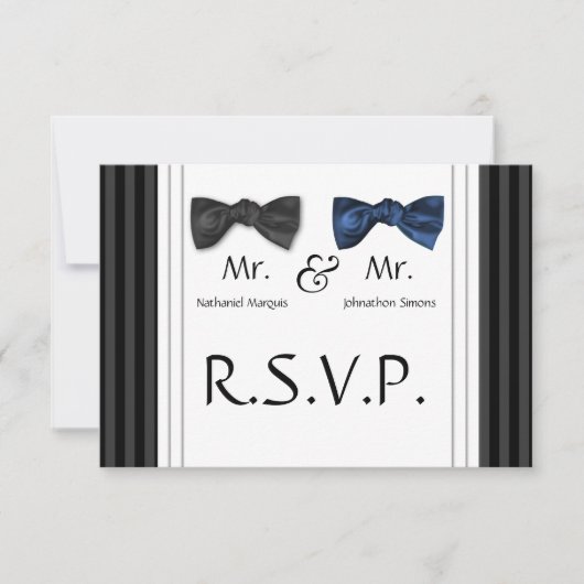 Bow Ties & Pin ストライプの RSVPカード (正面)
