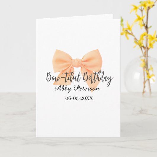 Bow-tiful birthday orange bow name date simple pas カード (黄色い花)