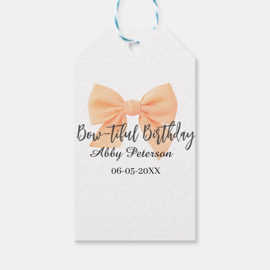 Bow-tiful birthday orange bow name date simple pas ギフトタグ (裏面)