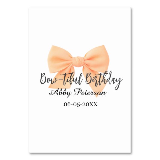 Bow-tiful birthday orange bow name date simple pas テーブルナンバー (正面)