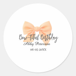 Bow-tiful birthday orange bow name date simple pas ラウンドシール