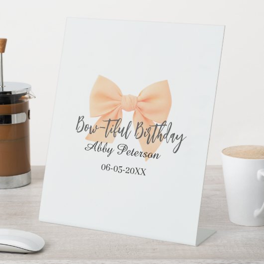 Bow-tiful birthday orange bow name date simple pas 台座サイン (インサイチュ)