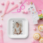 Bow Wavy 縁ど Photo 1st Birthday ペーパープレート (パーティー)