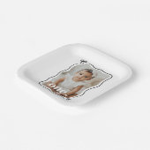 Bow Wavy 縁ど Photo 1st Birthday ペーパープレート (傾斜あり)