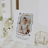 Bow Wavy 縁ど Photo 1st Birthday Welcome Sign 台座サイン