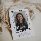 Bow Wavy 縁ど Photo 3rd誕生日招待状 招待状