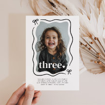 Bow Wavy 縁ど Photo 3rd誕生日招待状