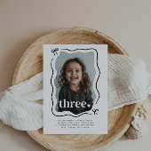 Bow Wavy 縁ど Photo 3rd誕生日招待状 招待状