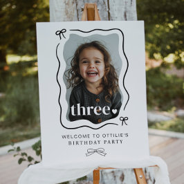 Bow Wavy 縁ど Photo  3rd Birthday Welcome Sign ポスター