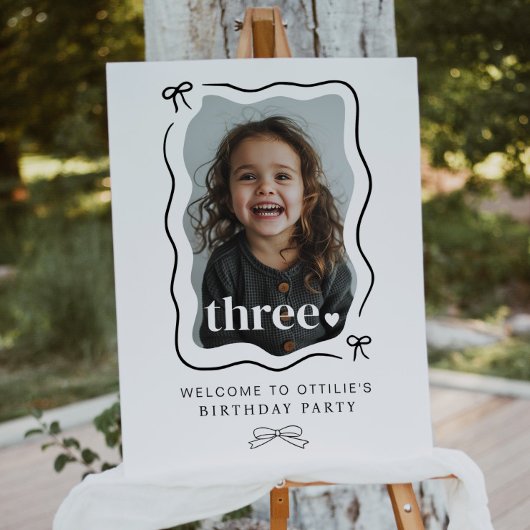 Bow Wavy 縁ど Photo  3rd Birthday Welcome Sign ポスター