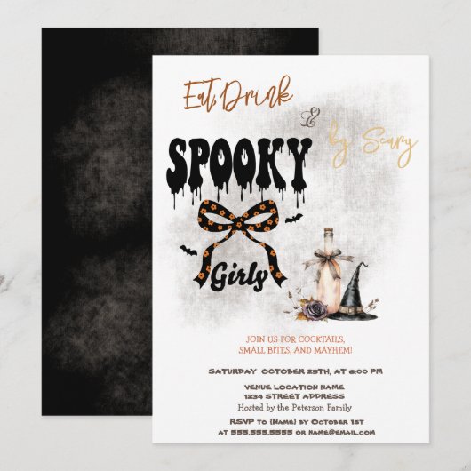 Bow Which Hat & Cocktail Halloween Invitation 招待状 (正面/裏面)