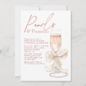 Bow White Pearls & Prosecco Rosé Bridal Shower 招待状 (正面)